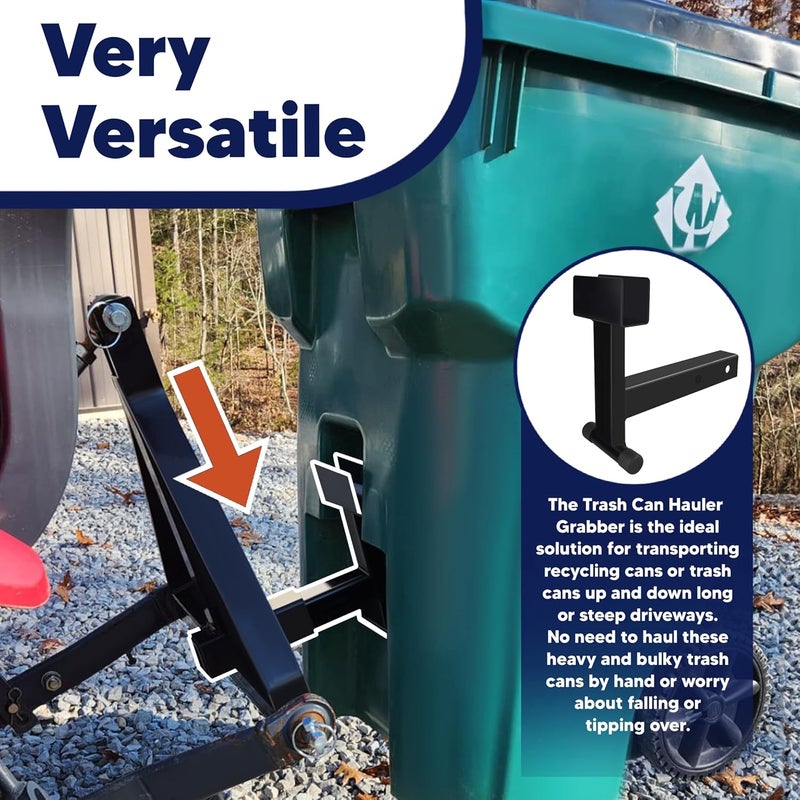 VONLX Trash Can Hauler Grabber with 2 inch Hitch Reciever, Garbage Hauling Towing Hitch Attachment on Lawnmower Three Point Hitch Fit for Lawn Mower Garden Tractors - Image 2